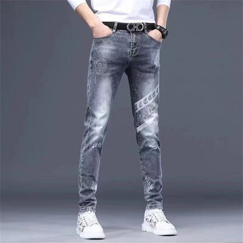 Ανδρικό τζιν παντελόνι με στάμπα τζιν Κορέα αδυνατιστικό μοντέρνο casual τζιν παντελόνι all-match ελαφρύ πολυτελές ανδρικό τζιν παντελόνι για άνδρες