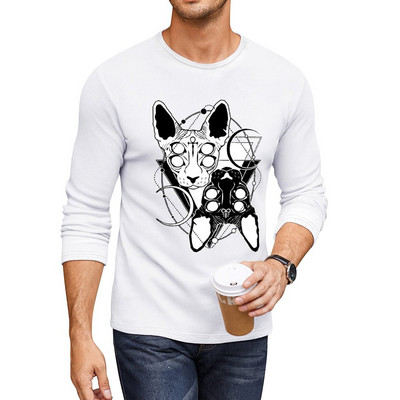 Νέες γάτες Sphynx με σύμβολα σταυρού Ankh και Leviathan Μακρύ μπλουζάκι Μπλουζάκι με μπλουζάκια kawaii ρούχα βαρέων βαρών μπλουζάκια για άνδρες