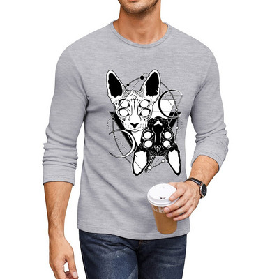 Νέες γάτες Sphynx με σύμβολα σταυρού Ankh και Leviathan Μακρύ μπλουζάκι Μπλουζάκι με μπλουζάκια kawaii ρούχα βαρέων βαρών μπλουζάκια για άνδρες