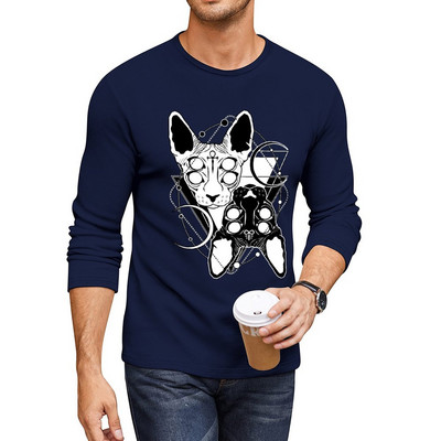 Νέες γάτες Sphynx με σύμβολα σταυρού Ankh και Leviathan Μακρύ μπλουζάκι Μπλουζάκι με μπλουζάκια kawaii ρούχα βαρέων βαρών μπλουζάκια για άνδρες