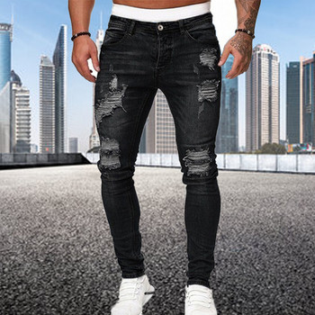 Μόδα Street Style Ripped Skinny Jeans Ανδρικά Vintage πλύσιμο Μασίφ τζιν παντελόνι Ανδρικό παντελόνι Casual Slim fit pencil τζιν παντελόνι ζεστή πώληση