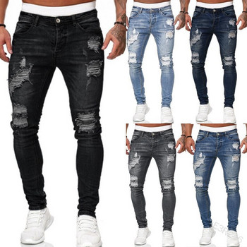 Μόδα Street Style Ripped Skinny Jeans Ανδρικά Vintage πλύσιμο Μασίφ τζιν παντελόνι Ανδρικό παντελόνι Casual Slim fit pencil τζιν παντελόνι ζεστή πώληση