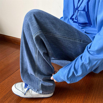 Plave traperice Muške traperice do gležnja Muške ravne traper hlače Muške nove ulične široke traperice Ins Isprane traper hlače Crna odjeća