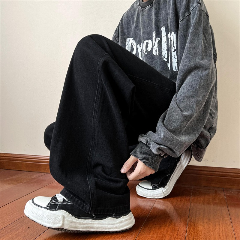 Plave traperice Muške traperice do gležnja Muške ravne traper hlače Muške nove ulične široke traperice Ins Isprane traper hlače Crna odjeća