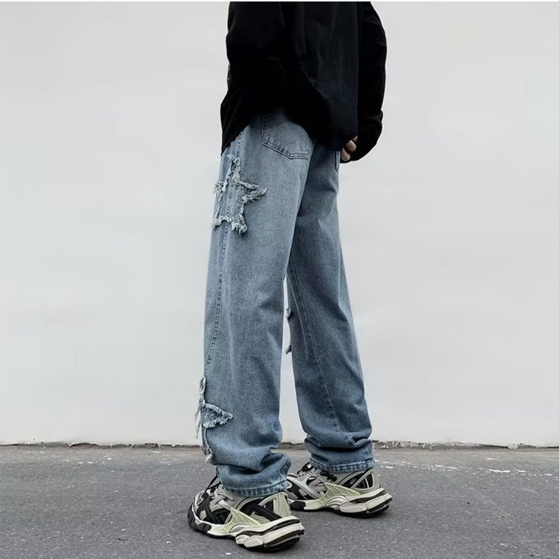 Naujos mados žvaigždės rankšluosčių siuvinėjimas Baggy Vyriški džinsai kelnės Y2K drabužiai tiesūs hiphopo medvilninės kelnės Pantalon Homme vyriški džinsai