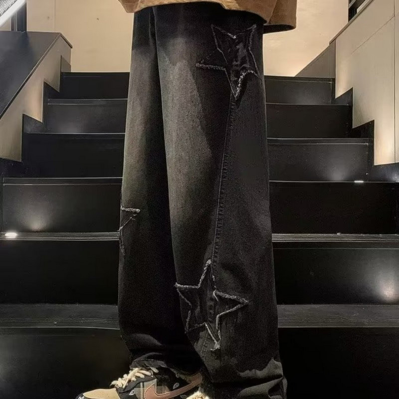 Naujos mados žvaigždės rankšluosčių siuvinėjimas Baggy Vyriški džinsai kelnės Y2K drabužiai tiesūs hiphopo medvilninės kelnės Pantalon Homme vyriški džinsai