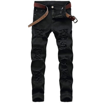 Straight Hole Destruction Trousers Distressed Jeans Ανδρικά τζιν Παντελόνια Σχεδιαστής μόδας Επώνυμα Λευκό Παντελόνι Ανδρικό Μεγάλο Μέγεθος 28-42