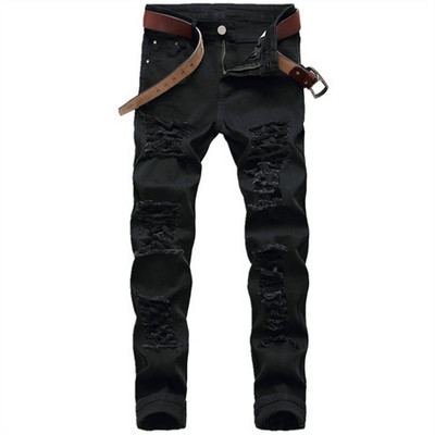 Straight Hole Destruction Trousers Distressed Jeans Muške traper hlače Modni dizajner Bijele hlače Muške velike veličine 28-42