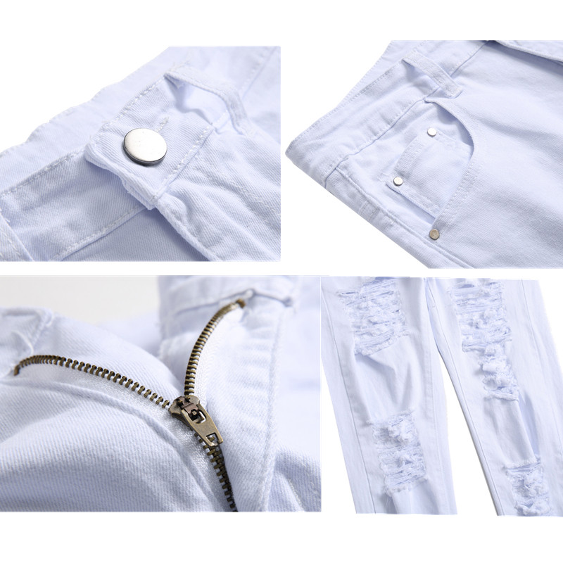Straight Hole Destruction Trousers Distressed Jeans Muške traper hlače Modni dizajner Bijele hlače Muške velike veličine 28-42