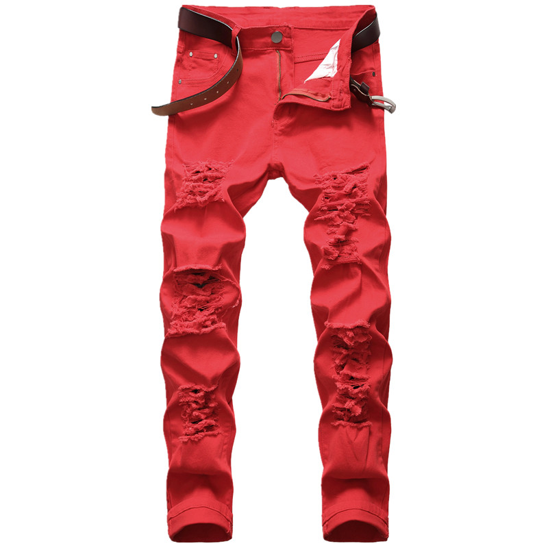 Straight Hole Destruction Trousers Distressed Jeans Muške traper hlače Modni dizajner Bijele hlače Muške velike veličine 28-42