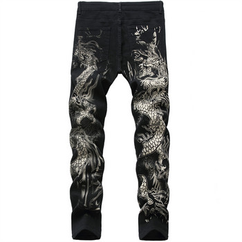 Νέο ανδρικό κινέζικο μοντέρνο Dragon μαύρο στενό τζιν Stretch Άνετο ανδρικό τζιν παντελόνι hip-hop μόδας Streetwear παντελόνι με στάμπα