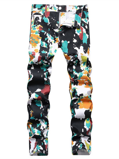 Street Tie Dye Wind Bump Color Personality Jeans Modne uske hlače do struka Ležerna muška odjeća