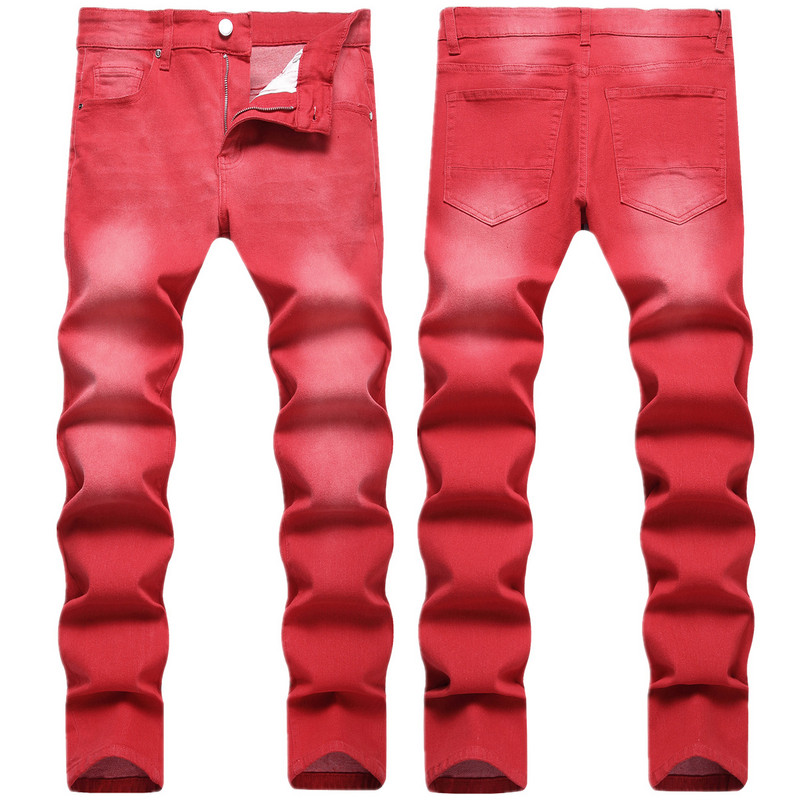 Geltoni Džinsai Vyriškos plonos tamprios džinsinės kelnės Raudonos chaki spalvos kelnės Madingos skalbtos laisvalaikio džinsas plius dydis 28 30 32 34 36 38 40 42
