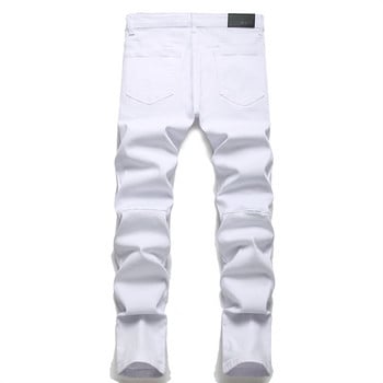 Νέα μόδα Ανδρικά Biker Jeans Παντελόνια Slim Fit Πλισέ τζιν παντελόνι μοτοσικλέτας Μάρκα σχεδιαστή ψηλό ελαστικό χακί τζιν