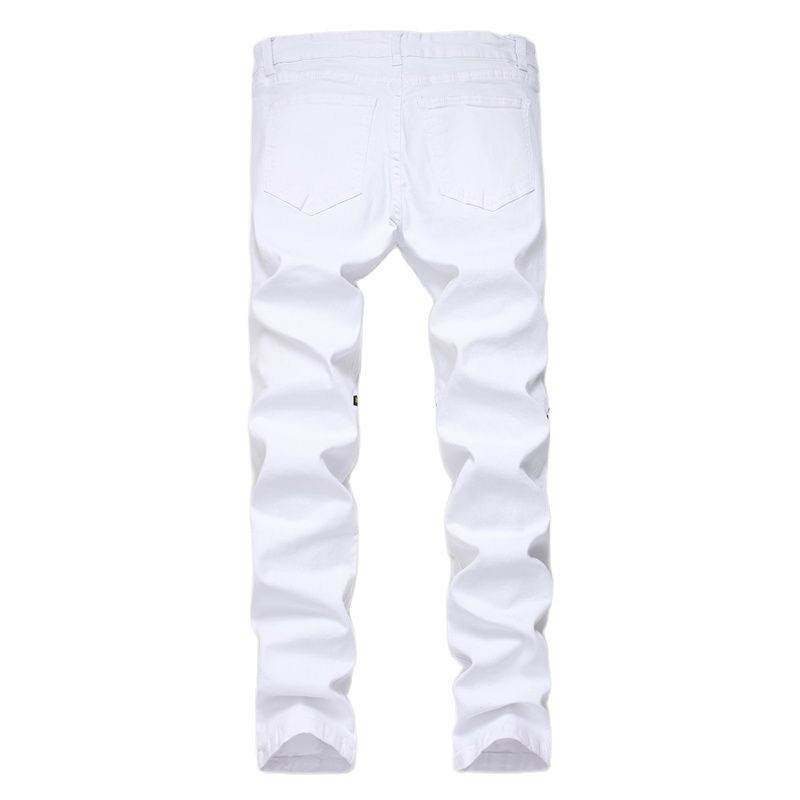 Modne nove bijele muške traperice iz 2023., male rastezljive traper hlače, muške hlače s poderanim ukrasima, crne, crvene ležerne hlače, velike veličine 28-42