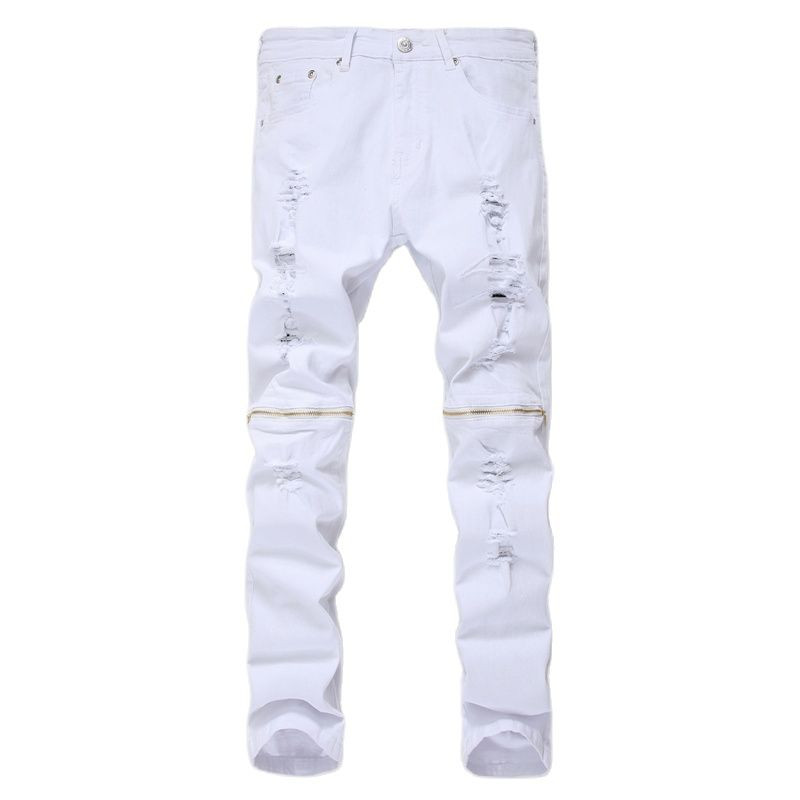 Modne nove bijele muške traperice iz 2023., male rastezljive traper hlače, muške hlače s poderanim ukrasima, crne, crvene ležerne hlače, velike veličine 28-42