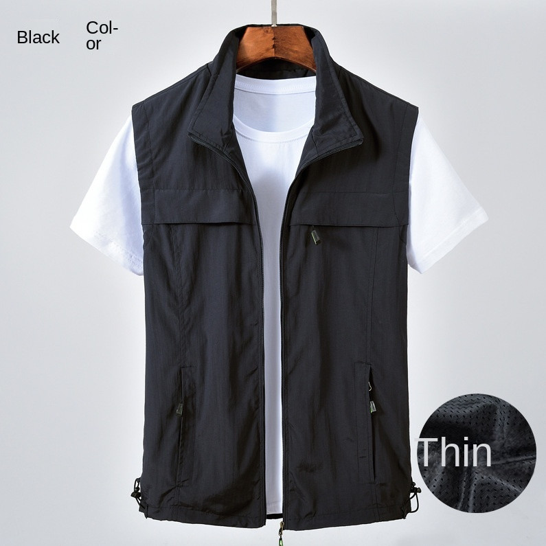 Muški tanki široki prsluk koji se brzo suši Muški kaput za sportove na otvorenom s više džepova Prsluk sa samostojećim ovratnikom Proljetni prsluk za kampiranje i pecanje