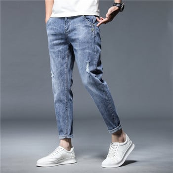 Υψηλής ποιότητας επώνυμη μάρκα Stretch βαμβακερή τρύπα ανδρικό τζιν με λεπτή σχεδίαση Streetwear τζιν παντελόνι Korea Casual παντελόνι