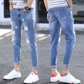 Muške traperice do gležnja s rupama Ravne isprane traper hlače za slobodno vrijeme Tinejdžeri Chic Ulična odjeća Muška univerzalna velika veličina 34 Vintage Novo