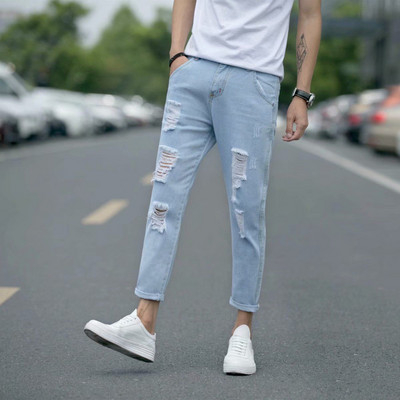 Muške traperice do gležnja s rupama Ravne isprane traper hlače za slobodno vrijeme Tinejdžeri Chic Ulična odjeća Muška univerzalna velika veličina 34 Vintage Novo