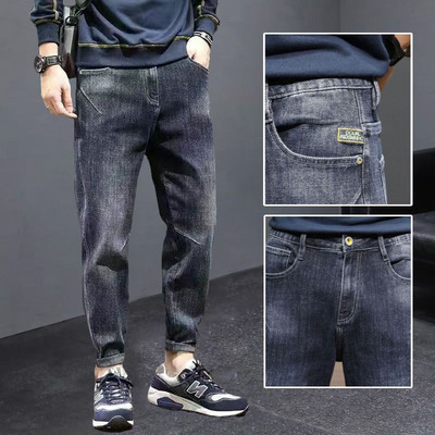 Meeste teksapüksid pahkluuni ulatuvad teksad Kvaliteetsed suvised venivad puuvillased augud õhukesed tänavarõivad disain Korea vabaaja püksid