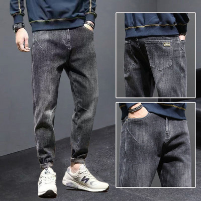 Meeste teksapüksid pahkluuni ulatuvad teksad Kvaliteetsed suvised venivad puuvillased augud õhukesed tänavarõivad disain Korea vabaaja püksid