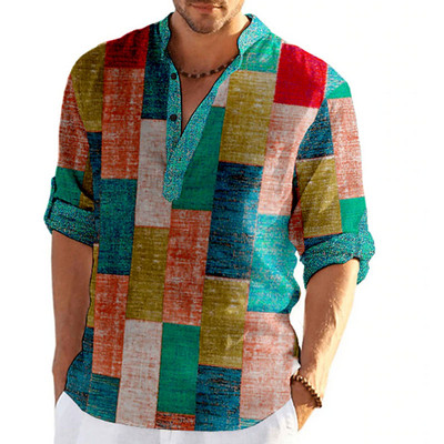 3D karirane grafičke majice dugih rukava za muškarce Proljeće Jesen Ležerna muška samostojeća kragna Dnevna odjeća Majice