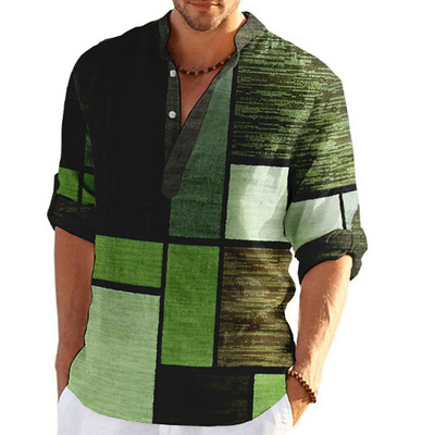 3D karirane grafičke majice dugih rukava za muškarce Proljeće Jesen Ležerna muška samostojeća kragna Dnevna odjeća Majice