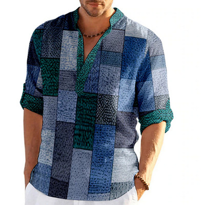 3D karirane grafičke majice dugih rukava za muškarce Proljeće Jesen Ležerna muška samostojeća kragna Dnevna odjeća Majice