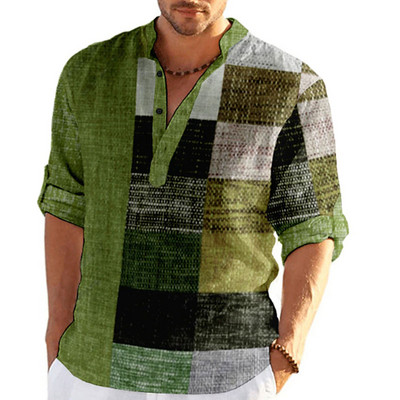 3D karirane grafičke majice dugih rukava za muškarce Proljeće Jesen Ležerna muška samostojeća kragna Dnevna odjeća Majice