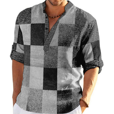 3D karirane grafičke majice dugih rukava za muškarce Proljeće Jesen Ležerna muška samostojeća kragna Dnevna odjeća Majice