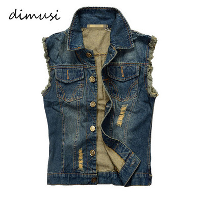 DIMUSI Summer Ripped Mens Denim Vest Meeste Tank Top Pestud teksadest vest mees Cowboy Brand Hip Hop Varrukateta jakk 6XL,YA564