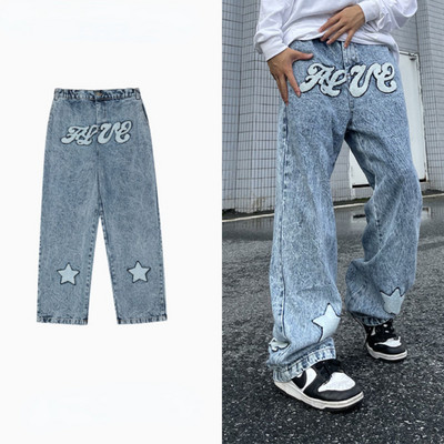 Ανδρικά τζιν Streetwear Vintage τζιν μονόχρωμα τζιν με κορδόνια με ίσιο πόδι Ανδρικά φαρδιά φαρδιά τζιν Κορεάτικα ανδρικά ρούχα