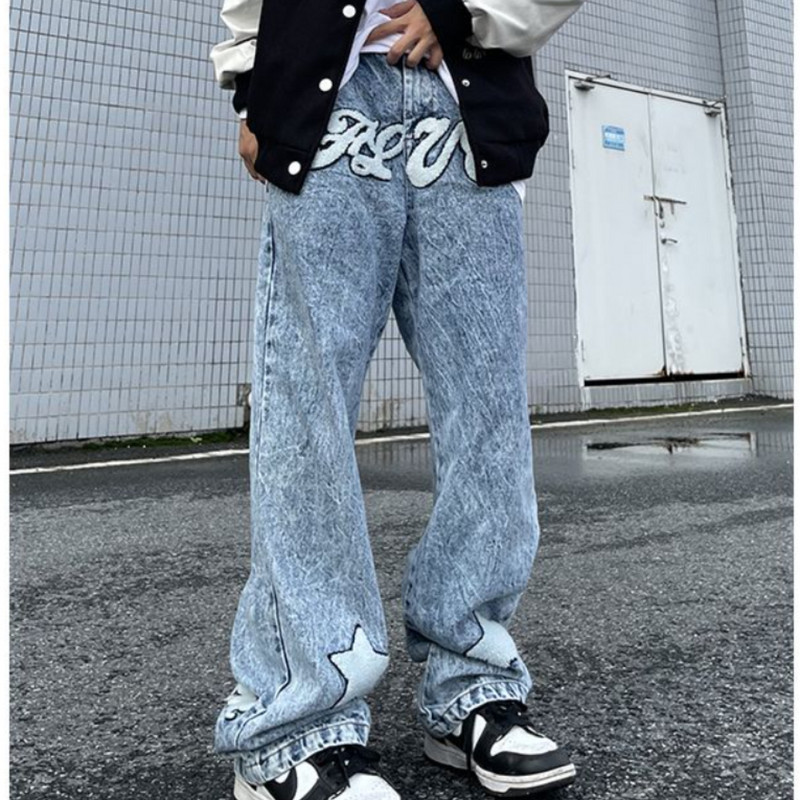 Ανδρικά τζιν Streetwear Vintage τζιν μονόχρωμα τζιν με κορδόνια με ίσιο πόδι Ανδρικά φαρδιά φαρδιά τζιν Κορεάτικα ανδρικά ρούχα