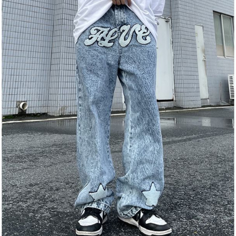 Ανδρικά τζιν Streetwear Vintage τζιν μονόχρωμα τζιν με κορδόνια με ίσιο πόδι Ανδρικά φαρδιά φαρδιά τζιν Κορεάτικα ανδρικά ρούχα