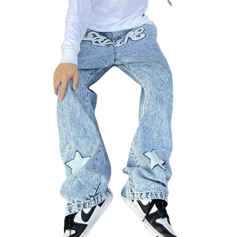 Ανδρικά τζιν Streetwear Vintage τζιν μονόχρωμα τζιν με κορδόνια με ίσιο πόδι Ανδρικά φαρδιά φαρδιά τζιν Κορεάτικα ανδρικά ρούχα