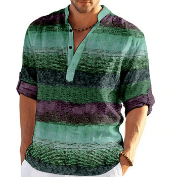 Τρισδιάστατο ριγέ γραφικό τύπωμα μακρυμάνικο ανδρικό μπλουζάκι Μπλουζάκια με γιακά ανοιξιάτικο φθινόπωρο Καθημερινά ανδρικά μπλουζάκια