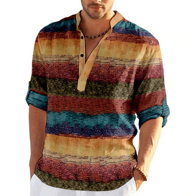 3D prugasti grafički ispis Muške majice dugih rukava Majice sa samostojećim ovratnikom Proljeće Jesen Dnevna muška odjeća Majice