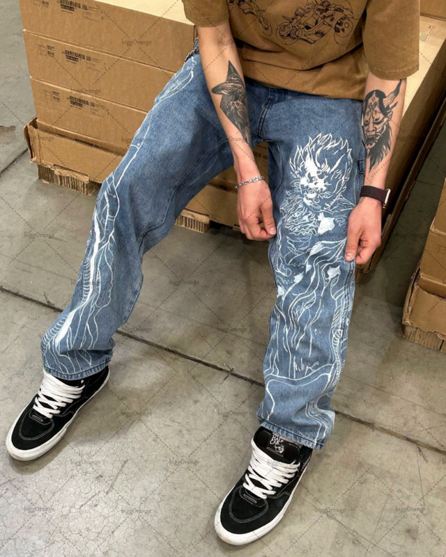 Američki ulični hip-hop traperice visokog struka s printom prevelike veličine muške Y2K modne ležerne labave široke hlače ženski stil
