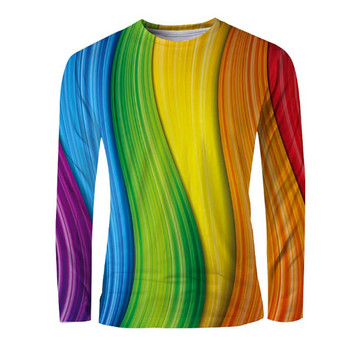 3D цветни графични щампи Тениски с дълъг ръкав за мъже Пролет Есен Спортни тениски с големи размери Ежедневни хип-хоп тениски Облекло