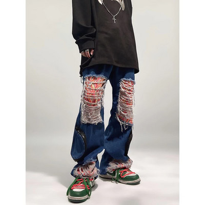 Vintage američke high street hip hop hlače široke poderane traperice veće veličine gotičke ravne mop hlače hipster hipster y2k