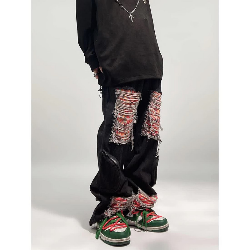 Vintažinės amerikietiškos aukštosios gatvės hip hop ins laisvi plius dydžio suplėšyti džinsai gotikinės tiesios kelnės hipster hipster y2k