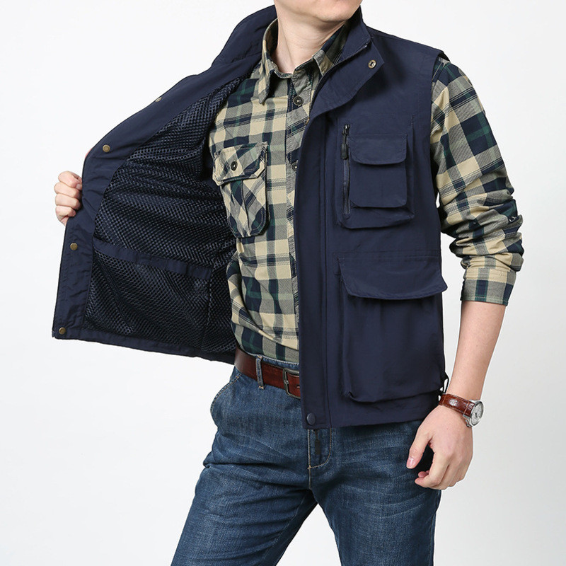 Suvine vest Võrgusilmast meeste jaht Taktikalised varrukateta jakid Kevadised meesterõivad Tasuta kohaletoimetamine Jakk Tikitud Töö MEES Kalapüük