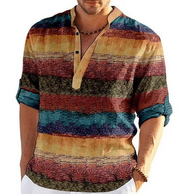 Muške majice s 3D prugastim grafičkim printom dugih rukava Proljeće Jesen Ležerna samostojeća kragna Muška odjeća Majice