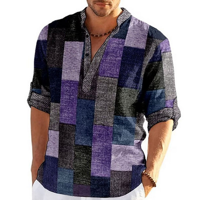 Muške majice s 3D prugastim grafičkim printom dugih rukava Proljeće Jesen Ležerna samostojeća kragna Muška odjeća Majice