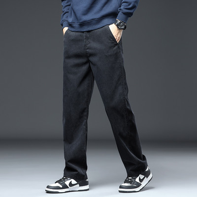 2023. Nove zimske visokokvalitetne traperice od meke liocel tkanine, muške široke ravne debele traper hlače s elastičnim strukom, muške velike veličine 5XL