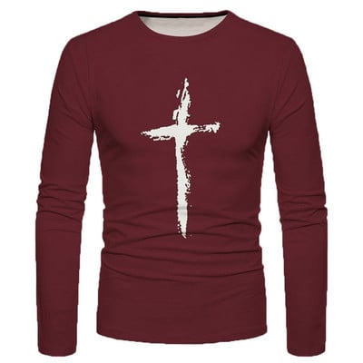 Μακρυμάνικο μπλουζάκια με τρισδιάστατη εκτύπωση σταυρωτής γραφικής παράστασης για άνδρες Ανοιξιάτικο φθινόπωρο Αθλητικά μπλουζάκια υπερμεγέθη Μπλουζάκια Casual Hip Hop Tees