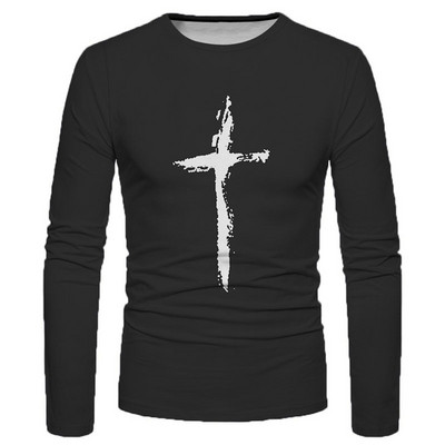 Μακρυμάνικο μπλουζάκια με τρισδιάστατη εκτύπωση σταυρωτής γραφικής παράστασης για άνδρες Ανοιξιάτικο φθινόπωρο Αθλητικά μπλουζάκια υπερμεγέθη Μπλουζάκια Casual Hip Hop Tees