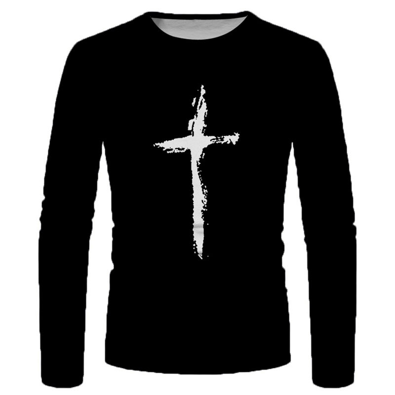 Μακρυμάνικο μπλουζάκια με τρισδιάστατη εκτύπωση σταυρωτής γραφικής παράστασης για άνδρες Ανοιξιάτικο φθινόπωρο Αθλητικά μπλουζάκια υπερμεγέθη Μπλουζάκια Casual Hip Hop Tees