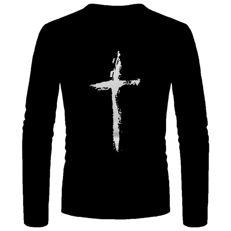 Μακρυμάνικο μπλουζάκια με τρισδιάστατη εκτύπωση σταυρωτής γραφικής παράστασης για άνδρες Ανοιξιάτικο φθινόπωρο Αθλητικά μπλουζάκια υπερμεγέθη Μπλουζάκια Casual Hip Hop Tees